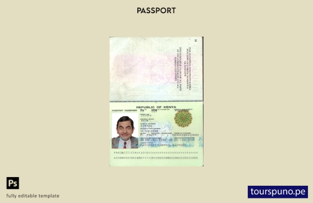 Plantilla de pasaporte de Kenia () lista para imprimir